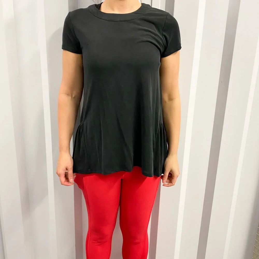 Nordstrom S Hi/Lo Ruffle Back Hem Tee Short Sleeve Shirt Black - Picture 5 of 9